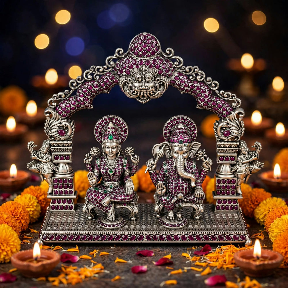 Silver Lakshmi & Ganesha Idol Set-479gm