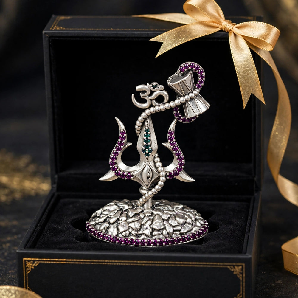 Silver Om & Damru Decorative Idol-21gm