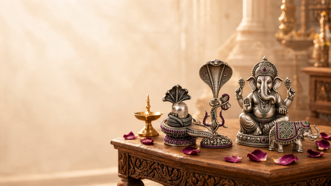 Silver idols and puja art